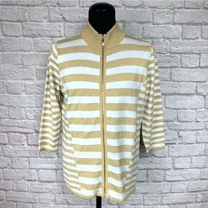 Belldini plus size sweater jacket full zip gold stripe metallic cardigan sz XXL